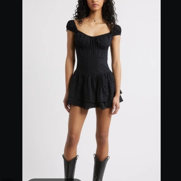 Black Eyelet Lace Ruffle Layer Skirt Romper, Medium - Picture 2 of 10